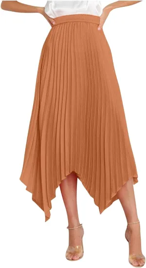 Pleated Skirts Women High Waisted Flowy Skirts Dressy Casual Skirts High Low Summer Skirt Asymmetrical Midi Skirts