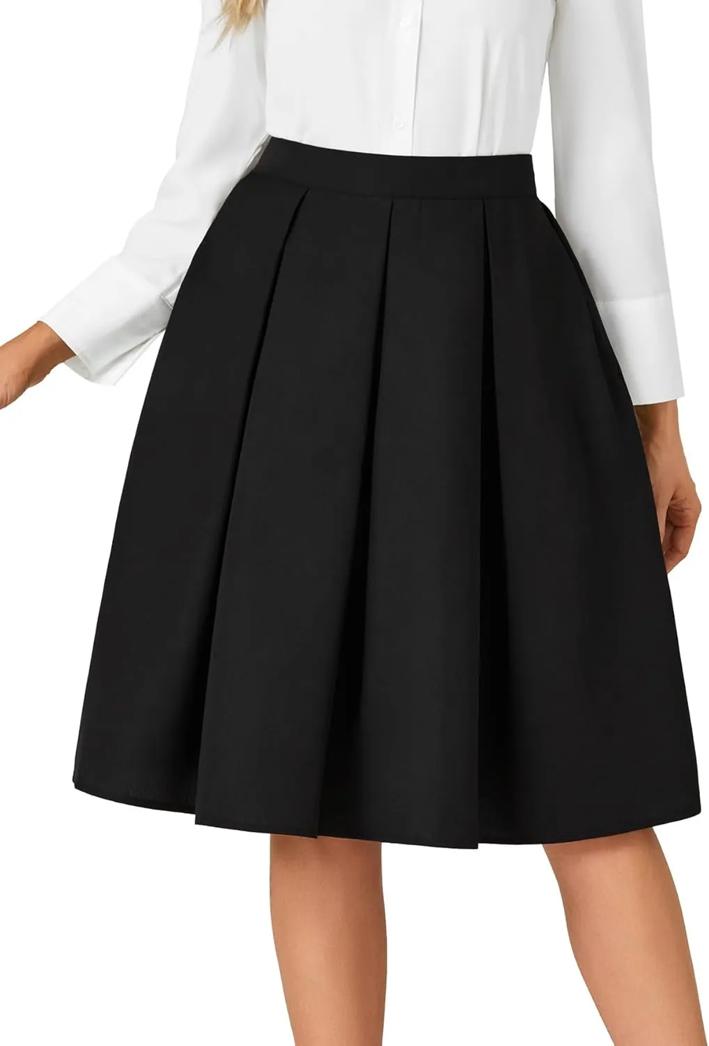 Rooscier Women's Pleated High Waisted A Line Midi Skirts with Pockets