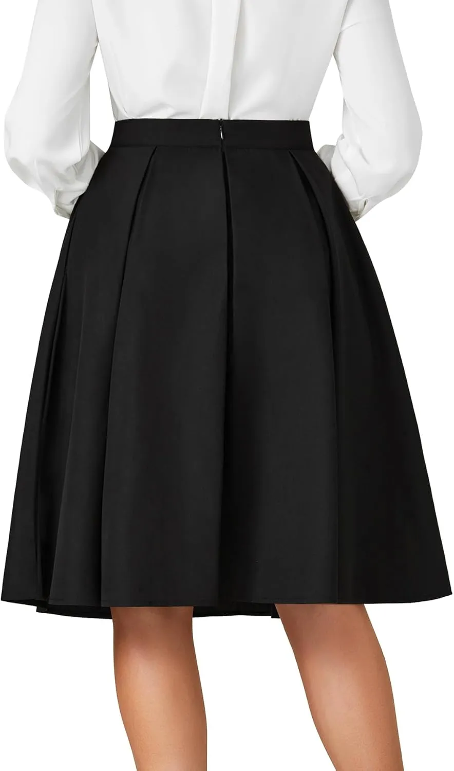 Rooscier Women's Pleated High Waisted A Line Midi Skirts with Pockets
