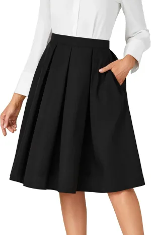 Rooscier Women's Pleated High Waisted A Line Midi Skirts with Pockets