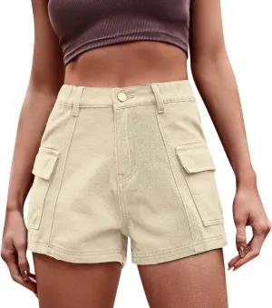 Rvidbe Denim Shorts for Women Teen Girls Casual Summer Comfy High Rise Stretchy Ripped Distressed Jean Shorts with Pockets Denim Shorts for Women High Waisted Jean Shorts for Women Cargo Shorts