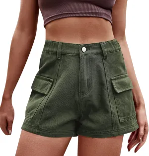 Rvidbe Womens Jean Shorts Juniors Casual Summer Comfy Mid Waisted Stretchy Ripped Denim Shorts with Pockets Women's Denim Shorts High Waisted Jean Shorts Women