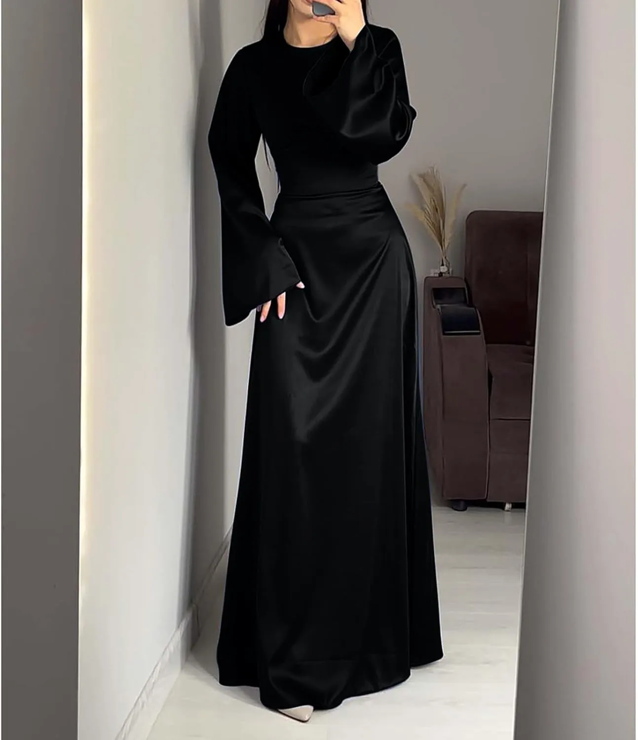 Satin Wedding Guest Dresses for Women Elegant Flared Sleeve Trendy Dress Infinity Fitted Outfits Comfy Suit Slimming