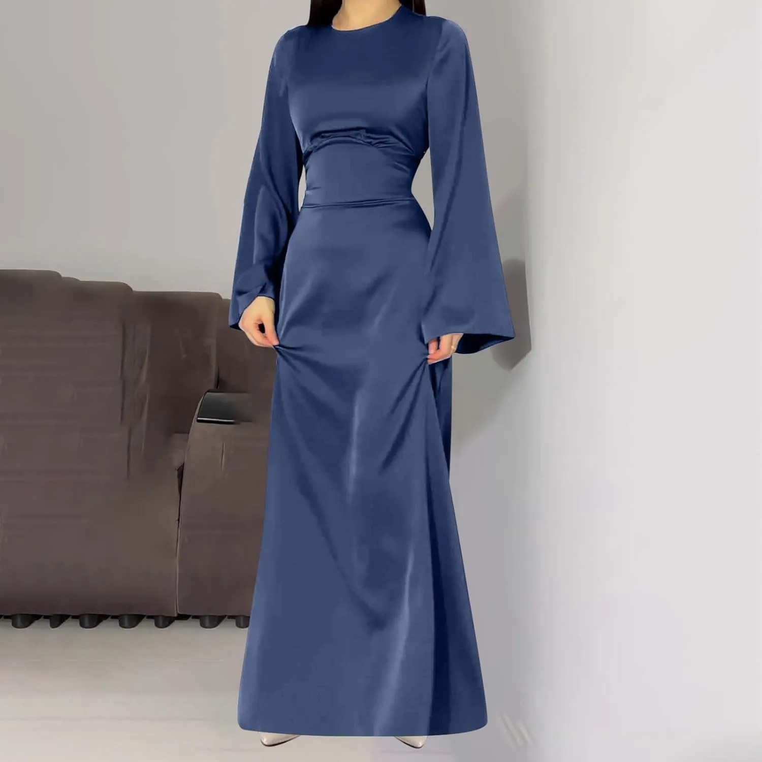 Satin Wedding Guest Dresses for Women Elegant Flared Sleeve Trendy Dress Infinity Fitted Outfits Comfy Suit Slimming