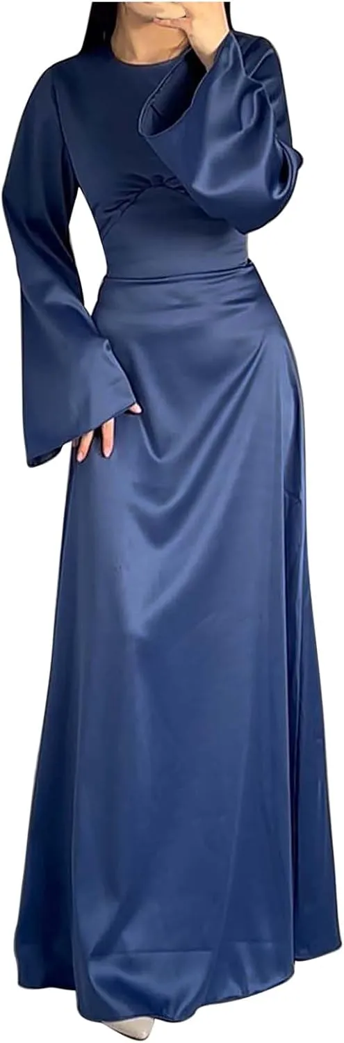 Satin Wedding Guest Dresses for Women Elegant Flared Sleeve Trendy Dress Infinity Fitted Outfits Comfy Suit Slimming