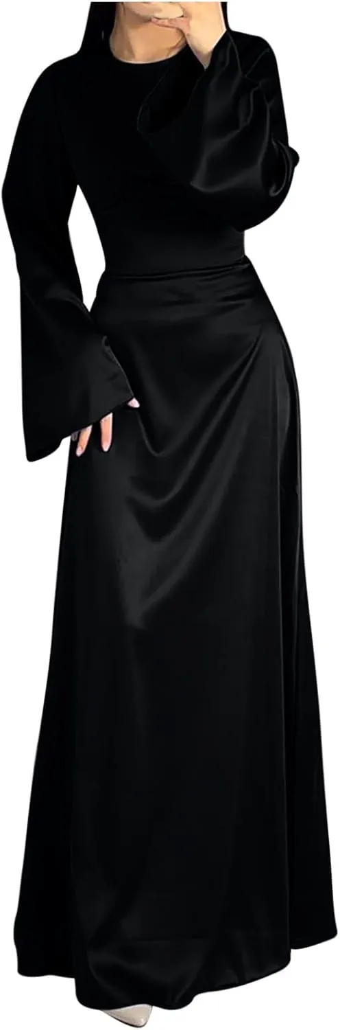 Satin Wedding Guest Dresses for Women Elegant Flared Sleeve Trendy Dress Infinity Fitted Outfits Comfy Suit Slimming