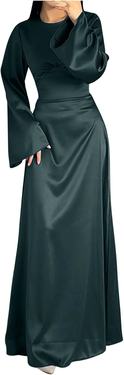 Satin Wedding Guest Dresses for Women Elegant Flared Sleeve Trendy Dress Infinity Fitted Outfits Comfy Suit Slimming