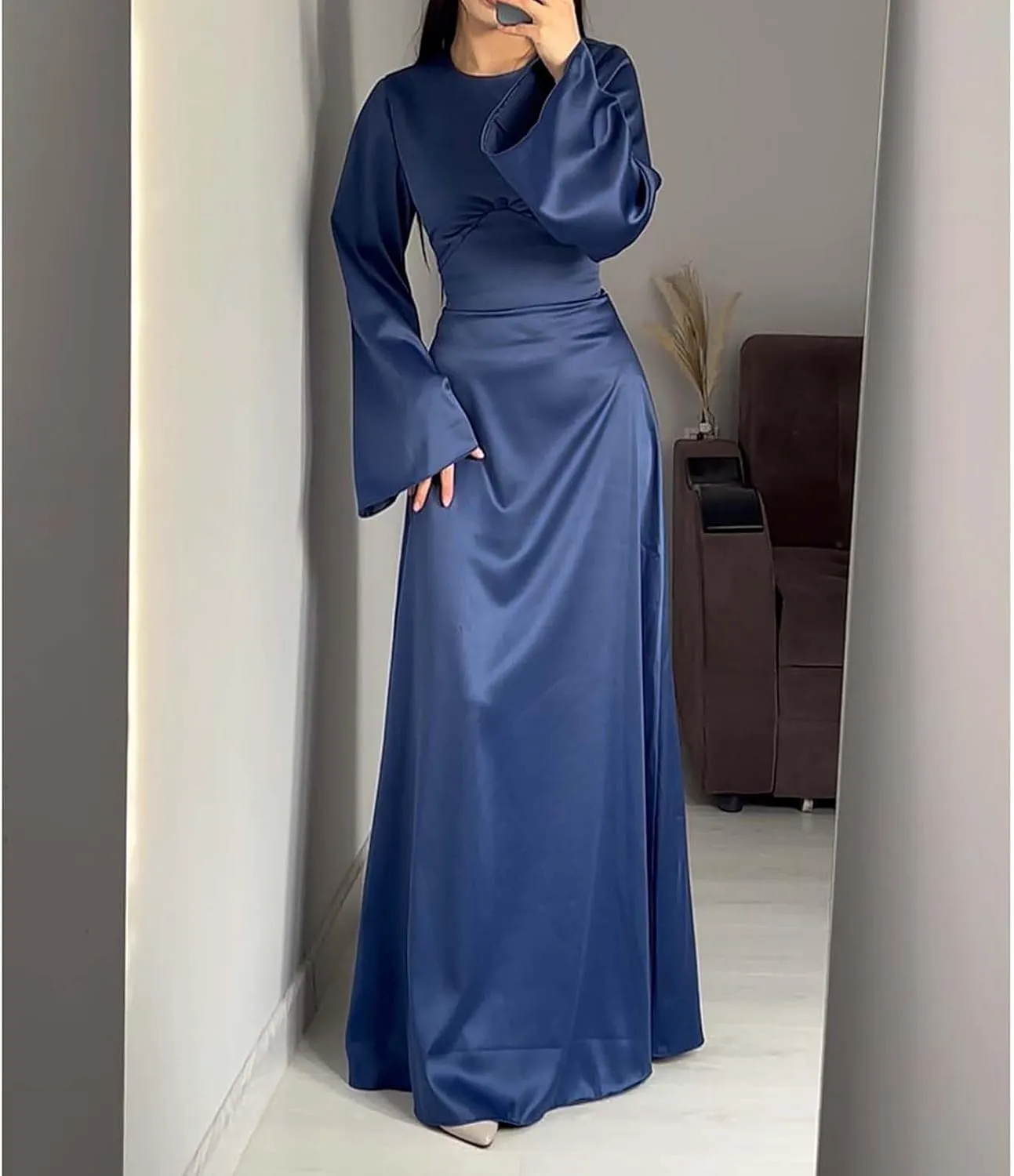Satin Wedding Guest Dresses for Women Elegant Flared Sleeve Trendy Dress Infinity Fitted Outfits Comfy Suit Slimming