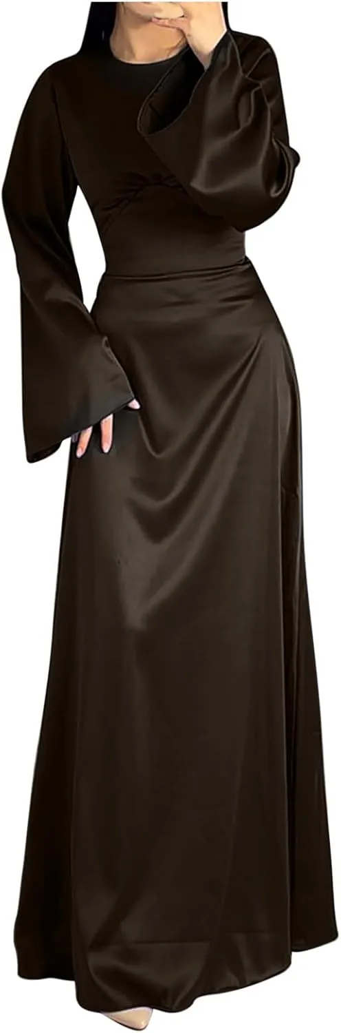 Satin Wedding Guest Dresses for Women Elegant Flared Sleeve Trendy Dress Infinity Fitted Outfits Comfy Suit Slimming