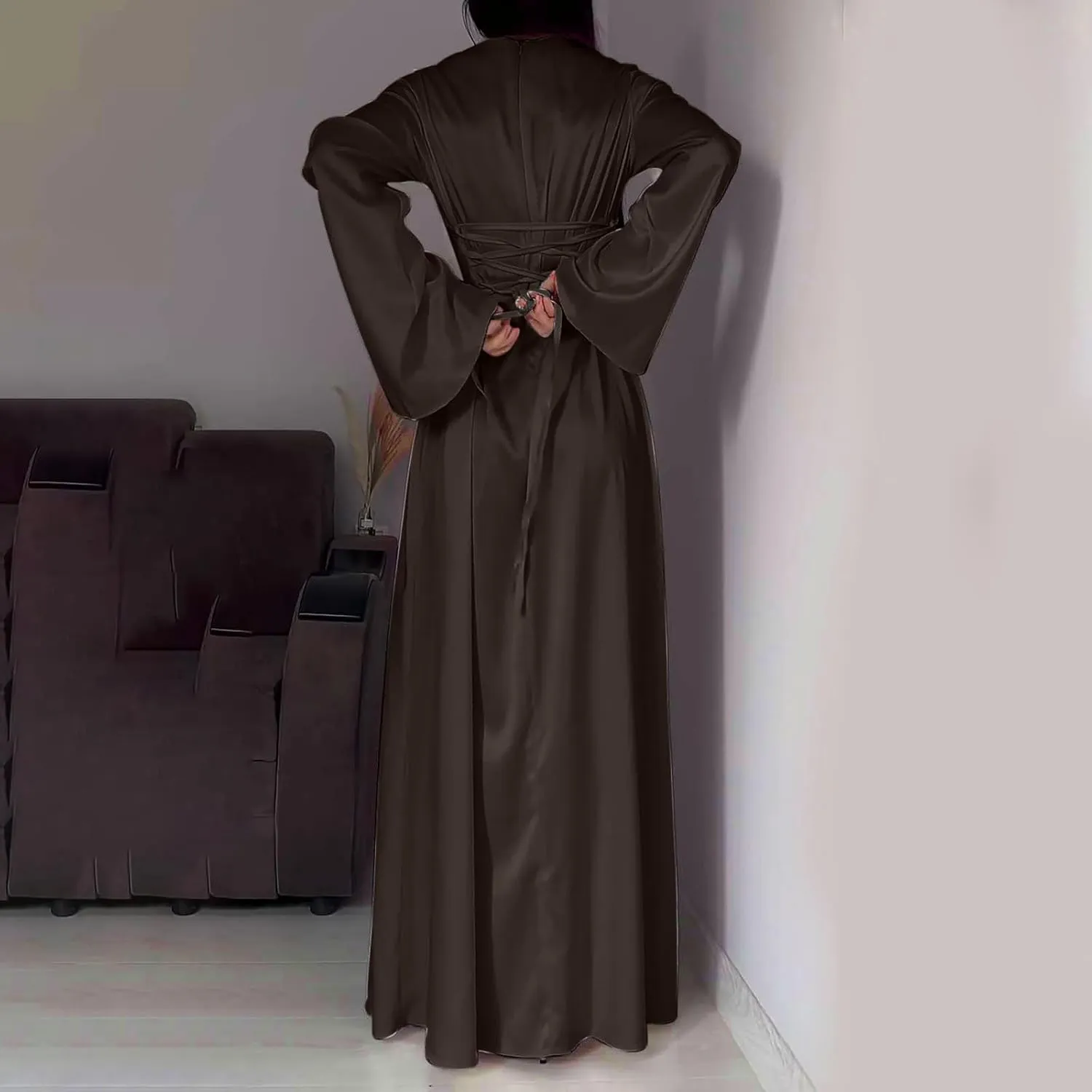 Satin Wedding Guest Dresses for Women Elegant Flared Sleeve Trendy Dress Infinity Fitted Outfits Comfy Suit Slimming