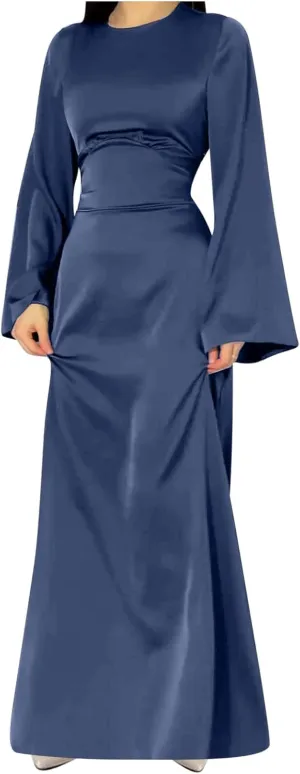 Satin Wedding Guest Dresses for Women Elegant Flared Sleeve Trendy Dress Infinity Fitted Outfits Comfy Suit Slimming