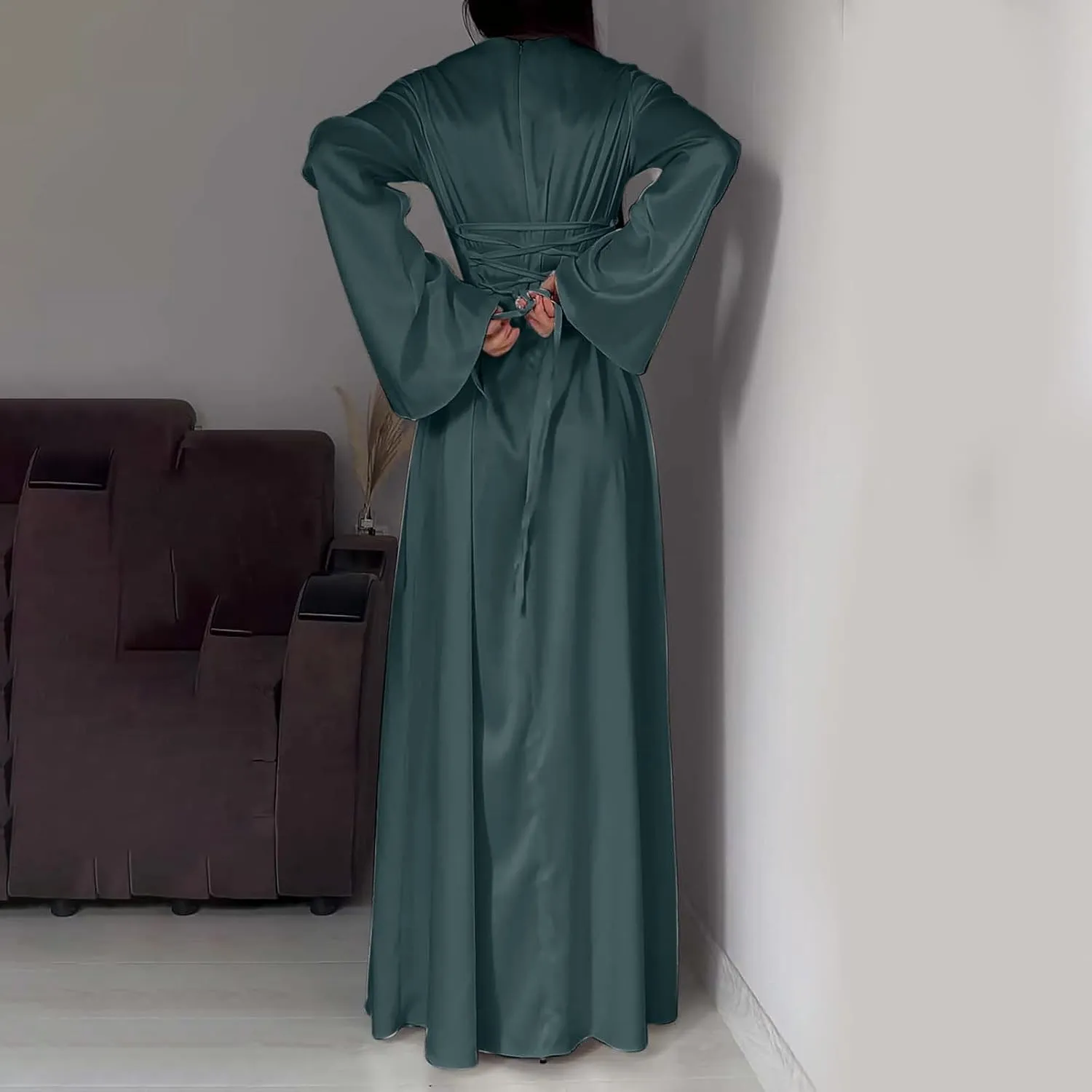 Satin Wedding Guest Dresses for Women Elegant Flared Sleeve Trendy Dress Infinity Fitted Outfits Comfy Suit Slimming