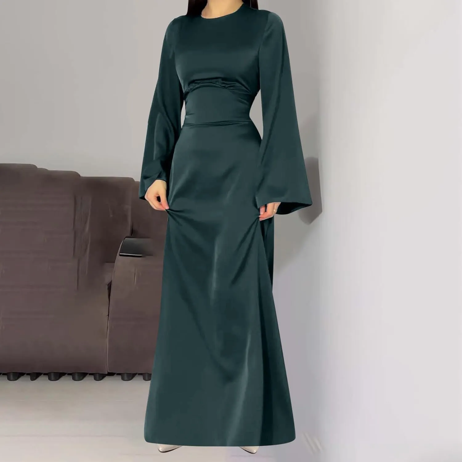 Satin Wedding Guest Dresses for Women Elegant Flared Sleeve Trendy Dress Infinity Fitted Outfits Comfy Suit Slimming