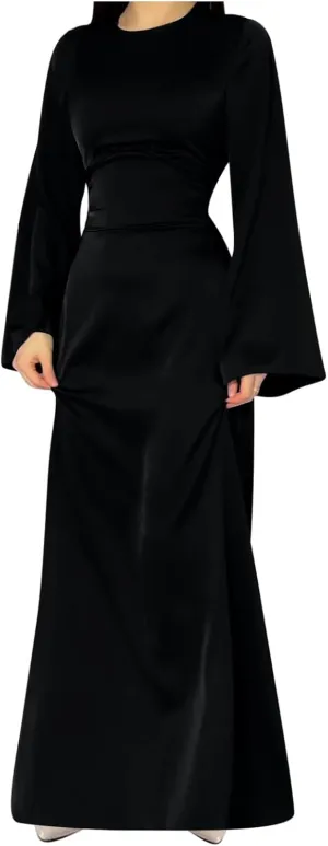 Satin Wedding Guest Dresses for Women Elegant Flared Sleeve Trendy Dress Infinity Fitted Outfits Comfy Suit Slimming