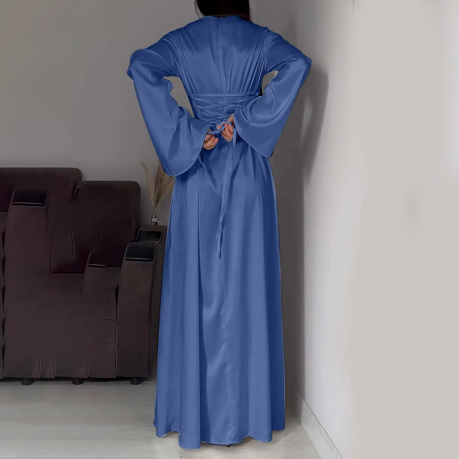 Satin Wedding Guest Dresses for Women Elegant Flared Sleeve Trendy Dress Infinity Fitted Outfits Comfy Suit Slimming