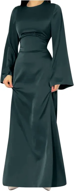 Satin Wedding Guest Dresses for Women Elegant Flared Sleeve Trendy Dress Infinity Fitted Outfits Comfy Suit Slimming