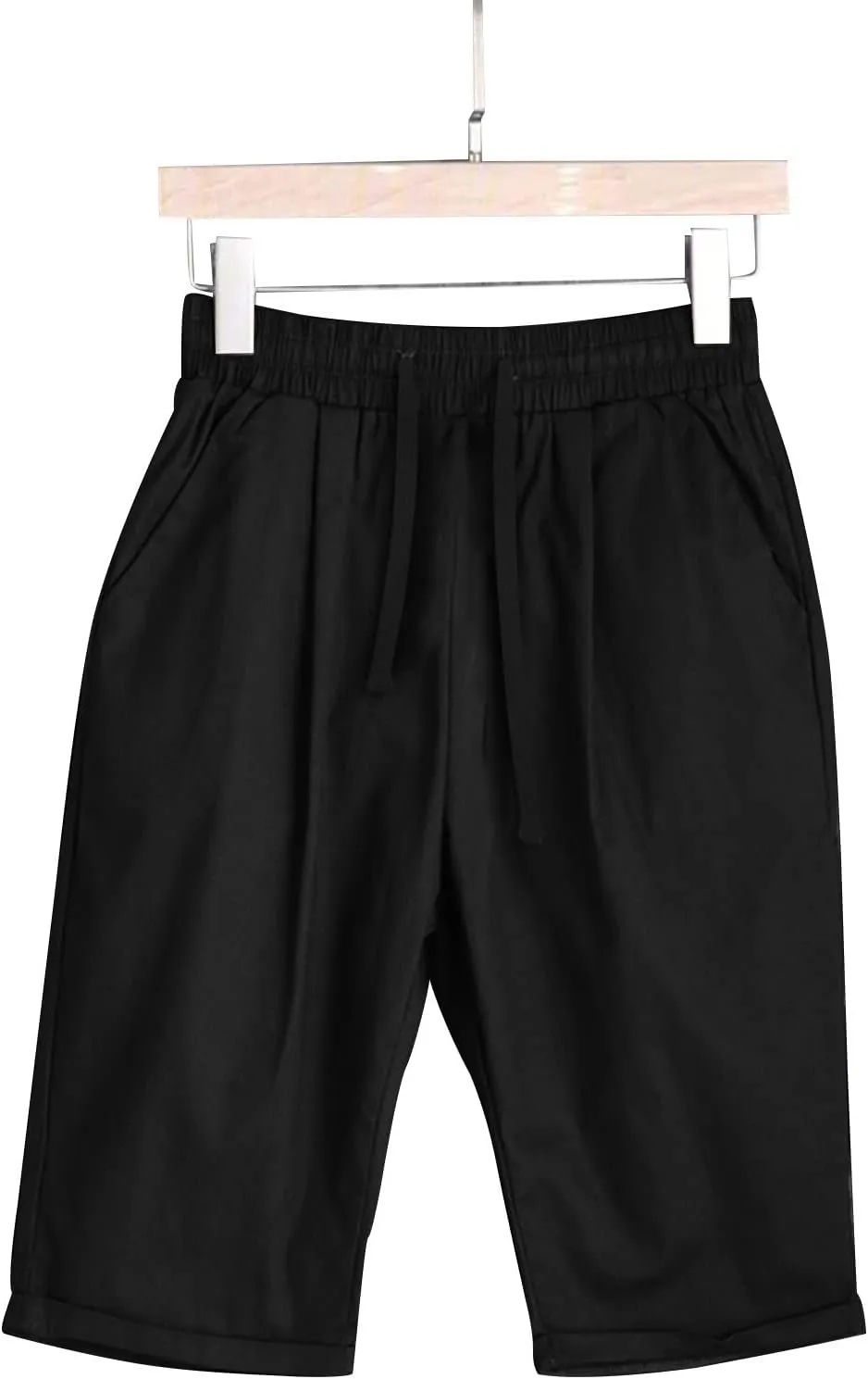 sdbrld Womens Shorts for Summer Knee-Length Casual Bermuda Shorts Walking Hiking Shorts Women with Elastic Waist Drawstring