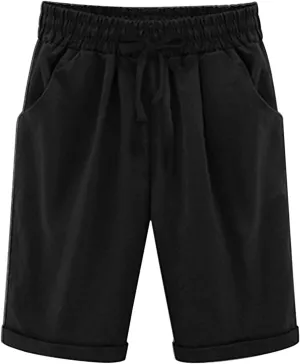 sdbrld Womens Shorts for Summer Knee-Length Casual Bermuda Shorts Walking Hiking Shorts Women with Elastic Waist Drawstring