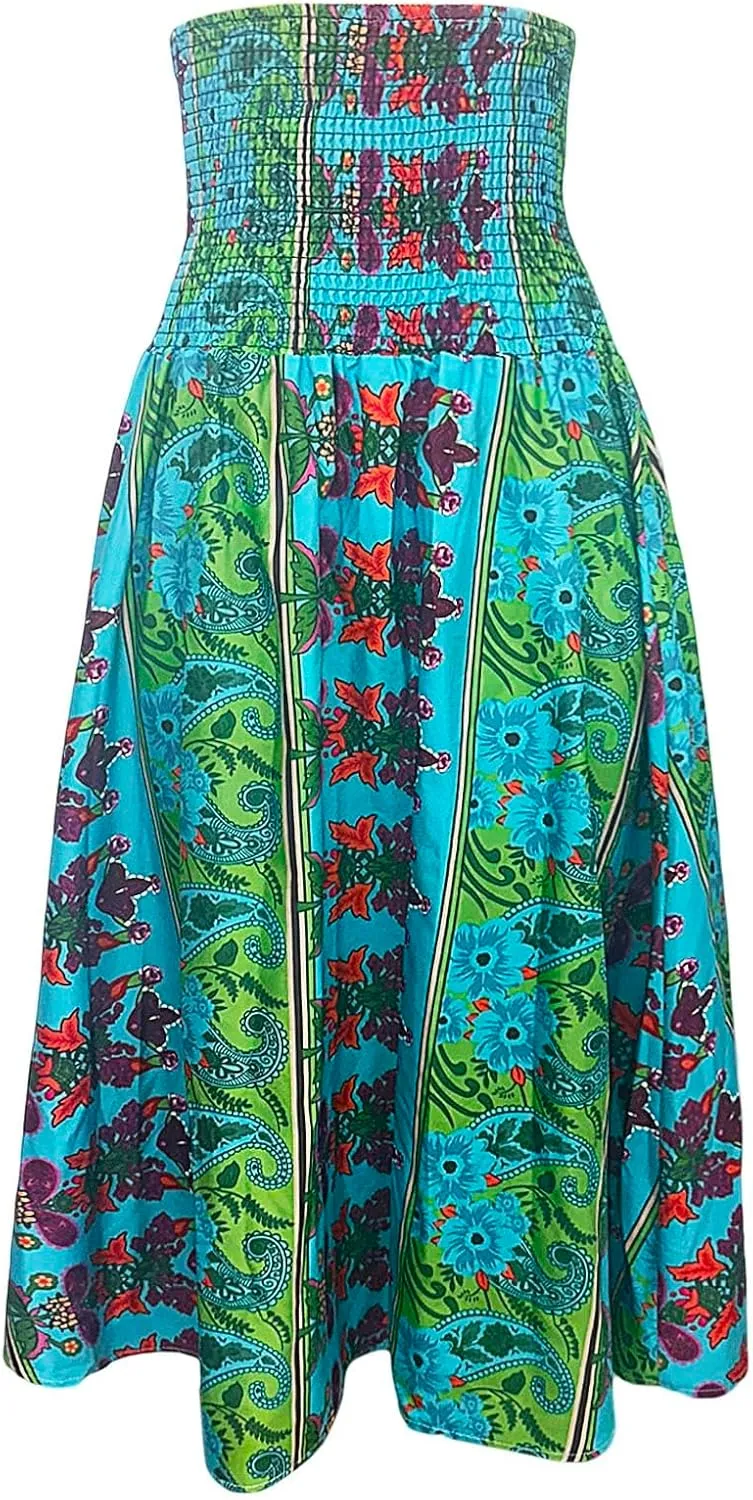 Skirts for Women Trendy Bohemian Summer High Elastic Waist Beach Floral Print A-Line Boha Skirts Vocation Streetwear