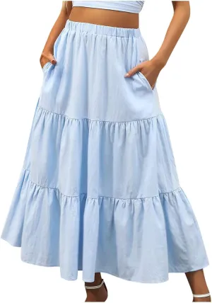 Skirts for Women Trendy Boho Summer Long Skirts A Line Flowy Skirts High Waisted Maxi Skirts for Beach Vacation