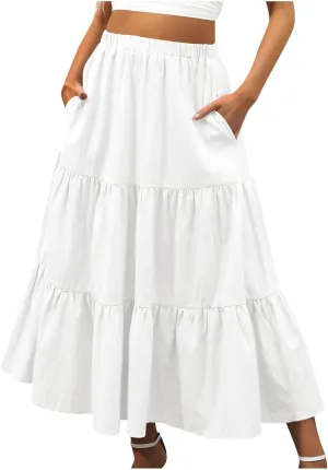 Skirts for Women Trendy Boho Summer Long Skirts A Line Flowy Skirts High Waisted Maxi Skirts for Beach Vacation