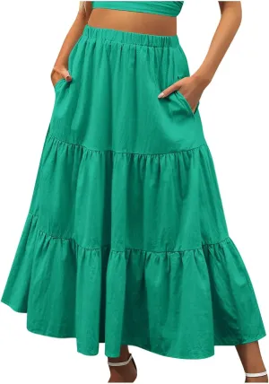 Skirts for Women Trendy Boho Summer Long Skirts A Line Flowy Skirts High Waisted Maxi Skirts for Beach Vacation