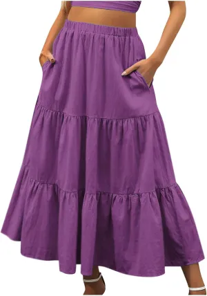 Skirts for Women Trendy Boho Summer Long Skirts A Line Flowy Skirts High Waisted Maxi Skirts for Beach Vacation