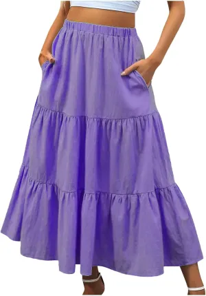 Skirts for Women Trendy Boho Summer Long Skirts A Line Flowy Skirts High Waisted Maxi Skirts for Beach Vacation