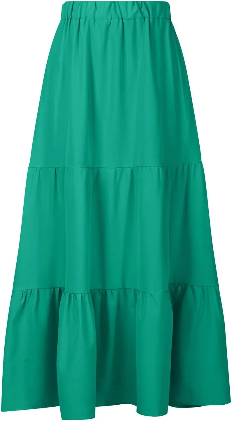Skirts for Women Trendy Boho Summer Long Skirts A Line Flowy Skirts High Waisted Maxi Skirts for Beach Vacation