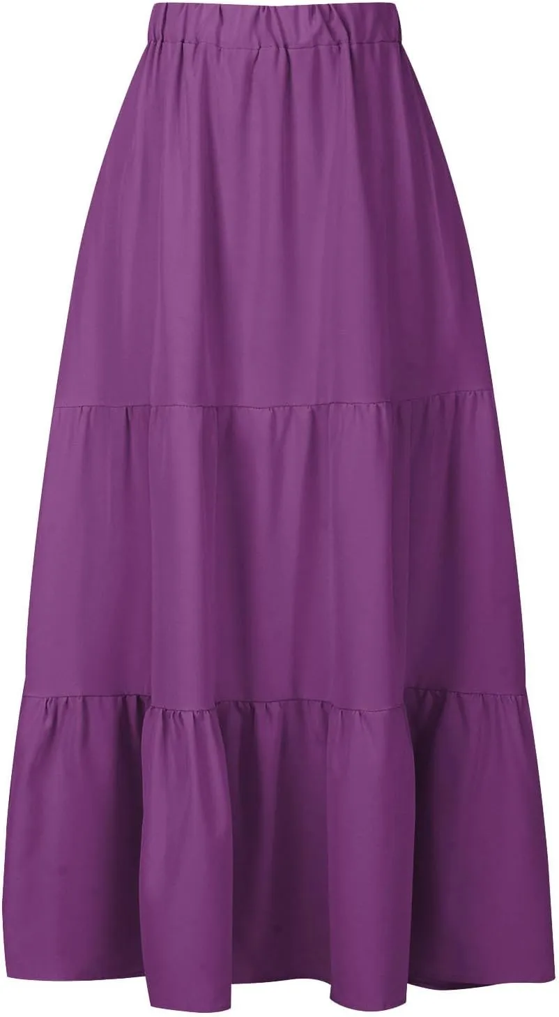 Skirts for Women Trendy Boho Summer Long Skirts A Line Flowy Skirts High Waisted Maxi Skirts for Beach Vacation