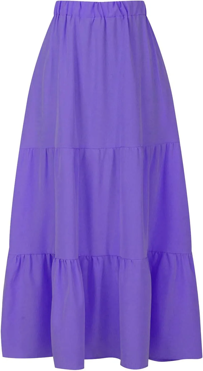 Skirts for Women Trendy Boho Summer Long Skirts A Line Flowy Skirts High Waisted Maxi Skirts for Beach Vacation