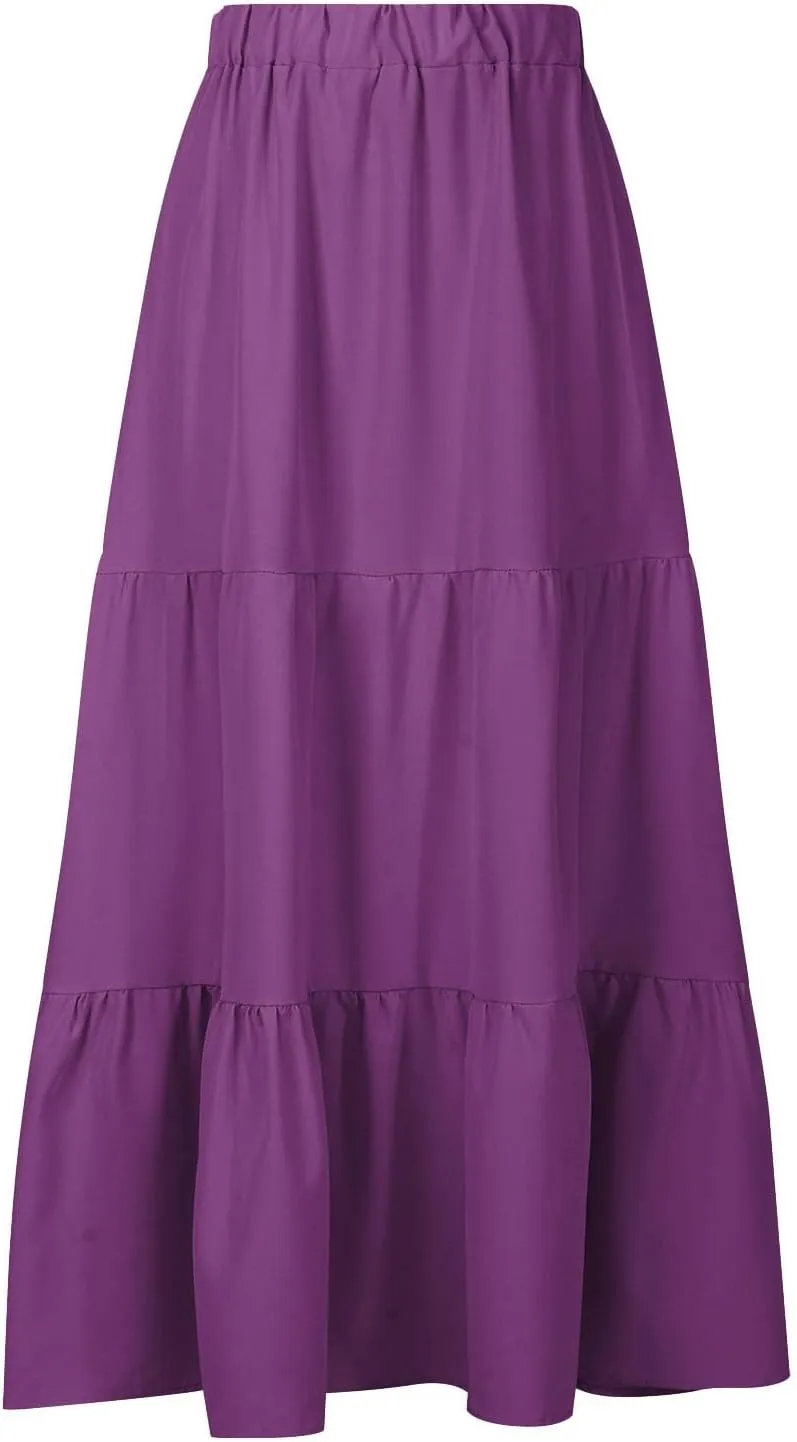 Skirts for Women Trendy Boho Summer Long Skirts A Line Flowy Skirts High Waisted Maxi Skirts for Beach Vacation