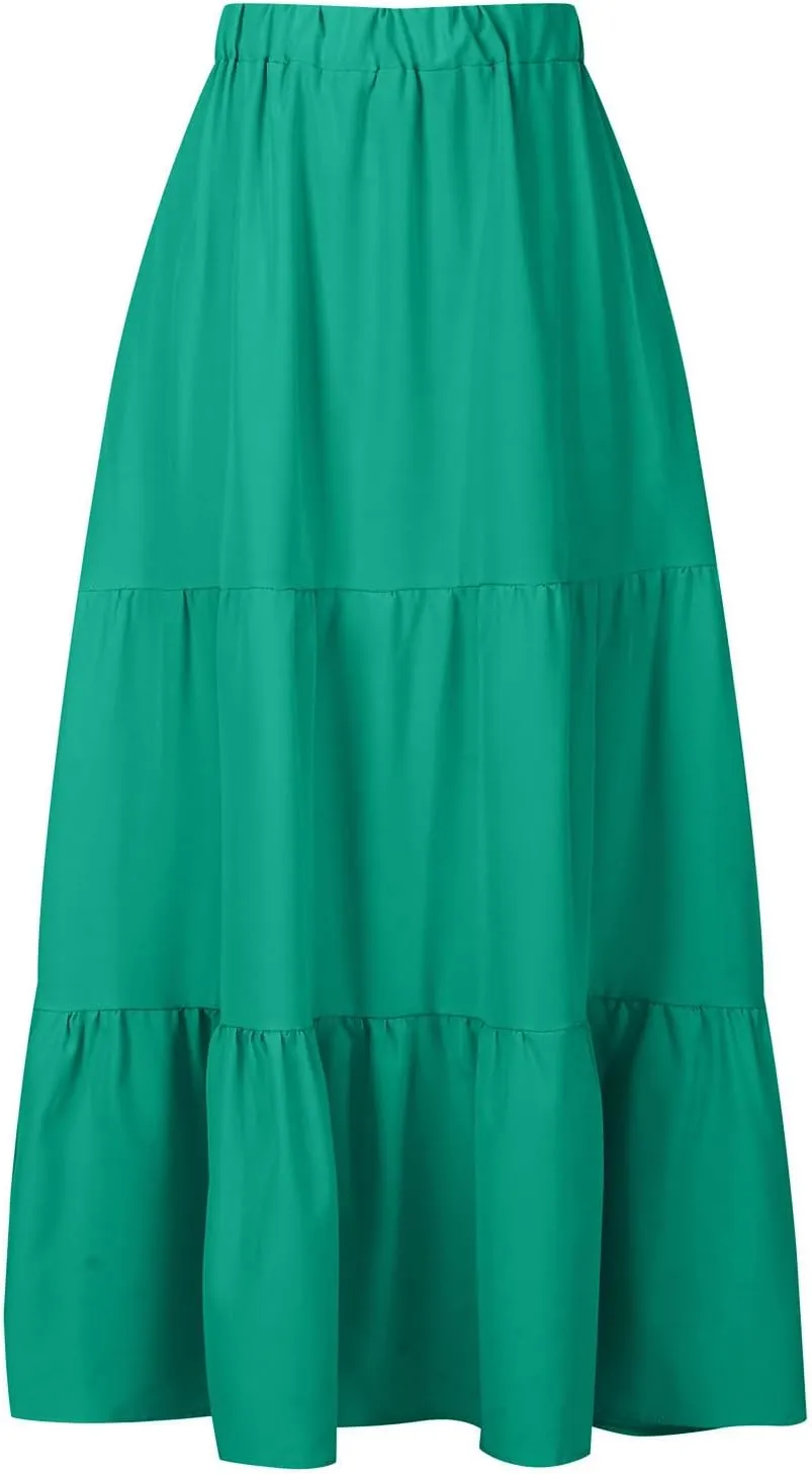 Skirts for Women Trendy Boho Summer Long Skirts A Line Flowy Skirts High Waisted Maxi Skirts for Beach Vacation