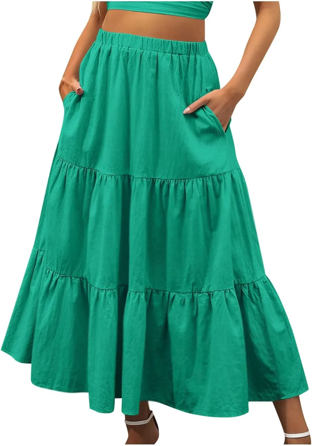 Skirts for Women Trendy Boho Summer Long Skirts A Line Flowy Skirts High Waisted Maxi Skirts for Beach Vacation
