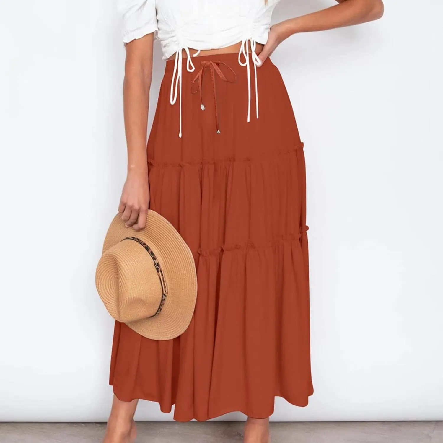 Skirts for Women Trendy Summer Maxi Skirt High Waisted A Line Long Tiered Casual Beach Skirts Boho Flowy Skirts
