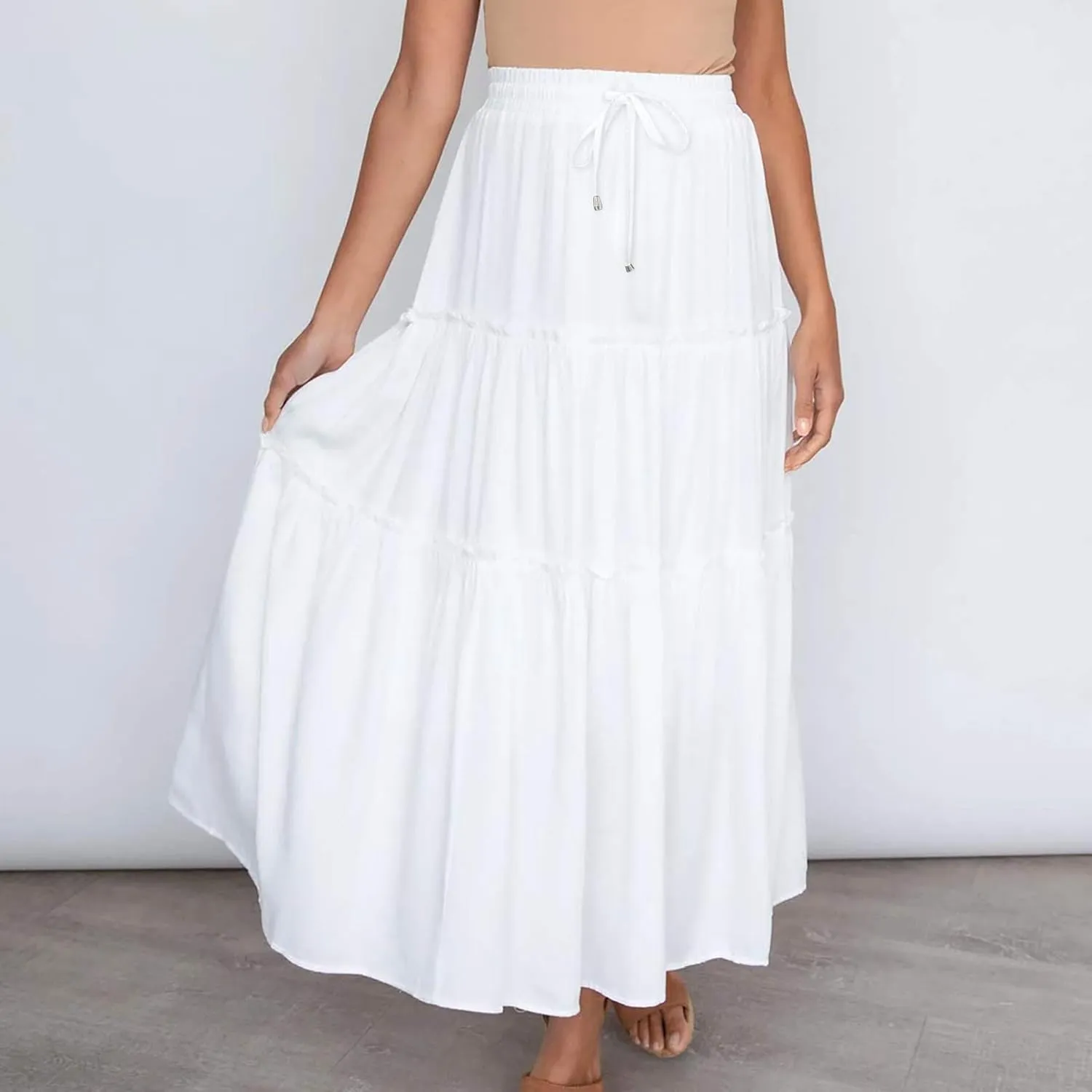 Skirts for Women Trendy Summer Maxi Skirt High Waisted A Line Long Tiered Casual Beach Skirts Boho Flowy Skirts