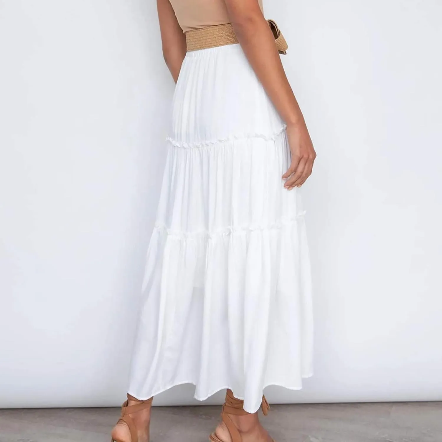 Skirts for Women Trendy Summer Maxi Skirt High Waisted A Line Long Tiered Casual Beach Skirts Boho Flowy Skirts