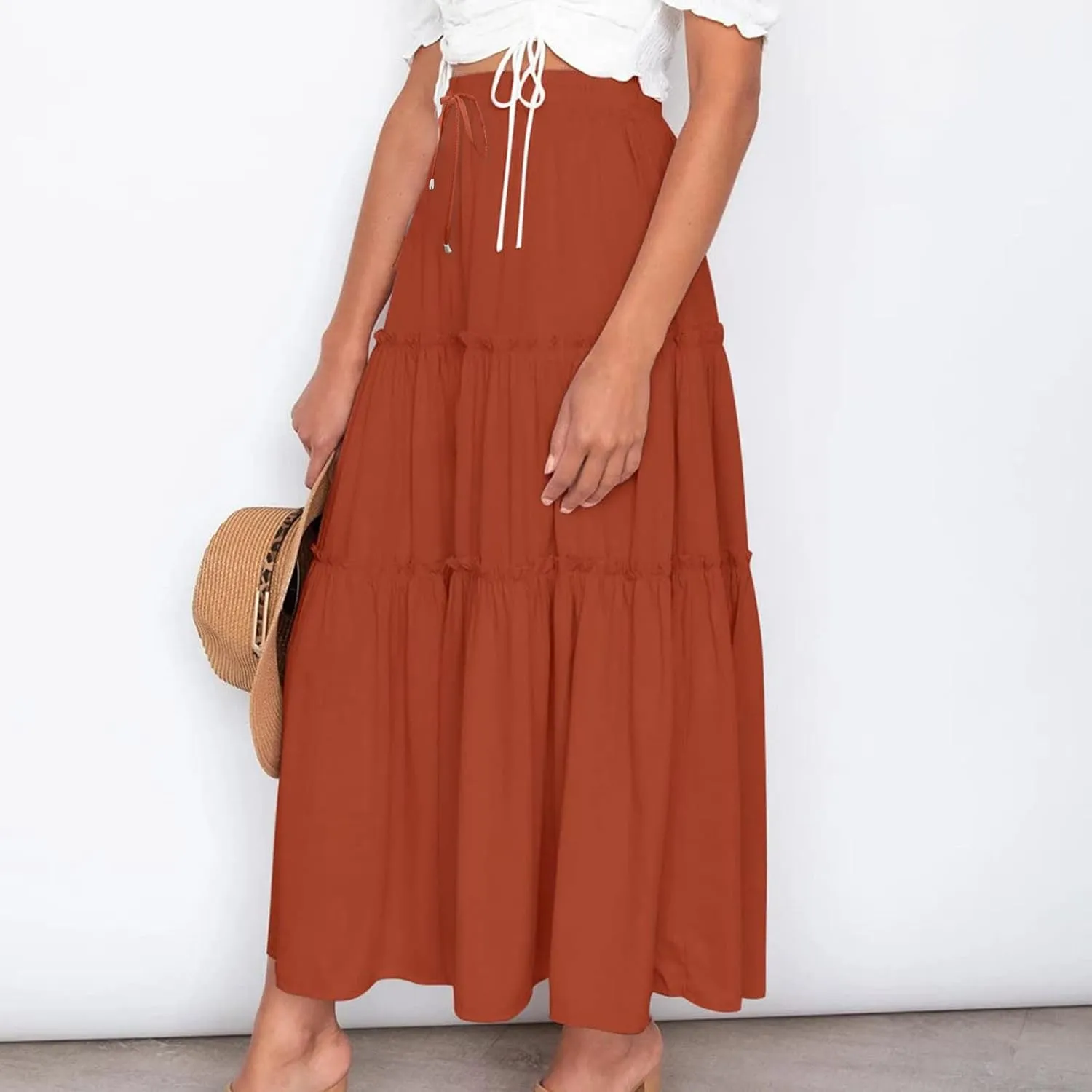 Skirts for Women Trendy Summer Maxi Skirt High Waisted A Line Long Tiered Casual Beach Skirts Boho Flowy Skirts