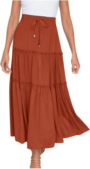 Skirts for Women Trendy Summer Maxi Skirt High Waisted A Line Long Tiered Casual Beach Skirts Boho Flowy Skirts
