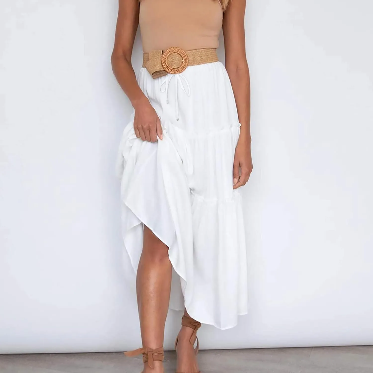 Skirts for Women Trendy Summer Maxi Skirt High Waisted A Line Long Tiered Casual Beach Skirts Boho Flowy Skirts