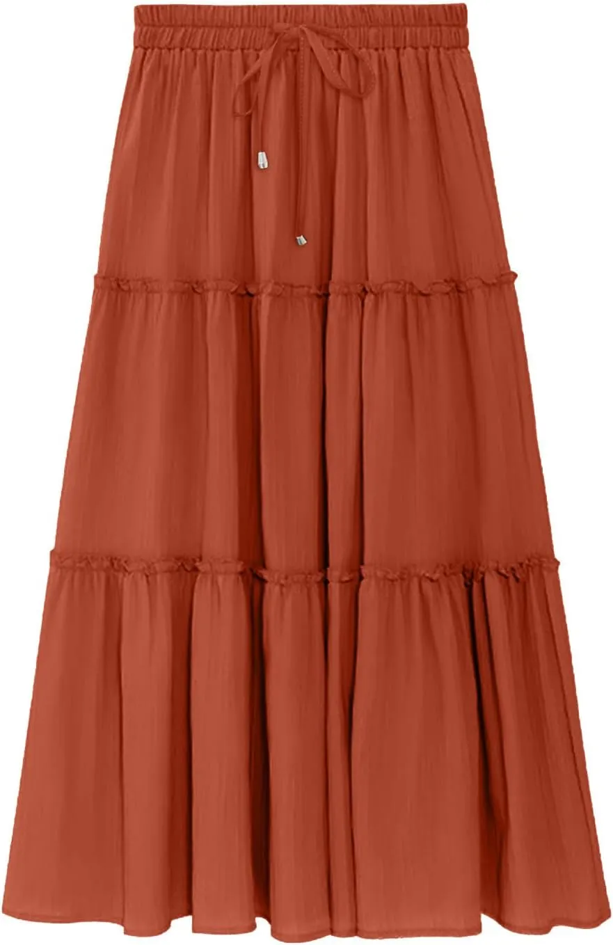 Skirts for Women Trendy Summer Maxi Skirt High Waisted A Line Long Tiered Casual Beach Skirts Boho Flowy Skirts