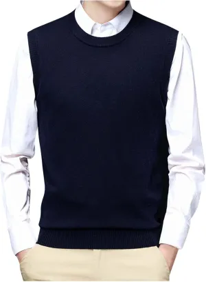 Slim Fit Sweater Vest for Men Sleeveless Crewneck Ribbed Knitted Tops Casual Business Knit Tops Solid Color Jumper