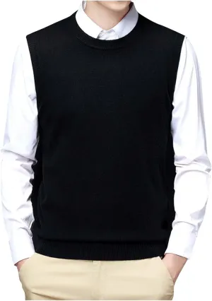 Slim Fit Sweater Vest for Men Sleeveless Crewneck Ribbed Knitted Tops Casual Business Knit Tops Solid Color Jumper