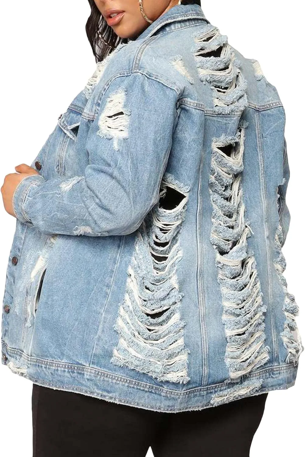 SOMTHRON Women's Distressed Denim Jeans Outfits Coat Spring Fall Ripped Jeans Outerwear Denim Jacket