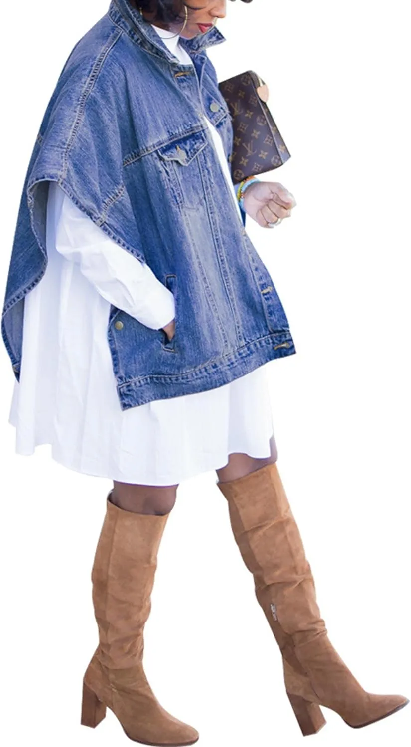 SOMTHRON Women's Distressed Denim Jeans Outfits Coat Spring Fall Ripped Jeans Outerwear Denim Jacket