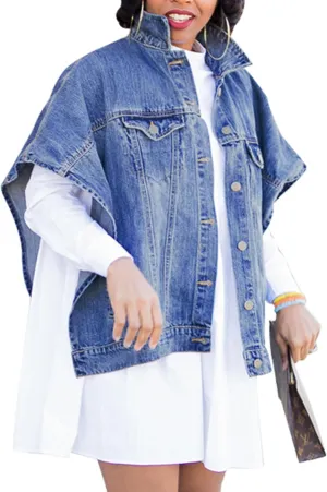 SOMTHRON Women's Distressed Denim Jeans Outfits Coat Spring Fall Ripped Jeans Outerwear Denim Jacket