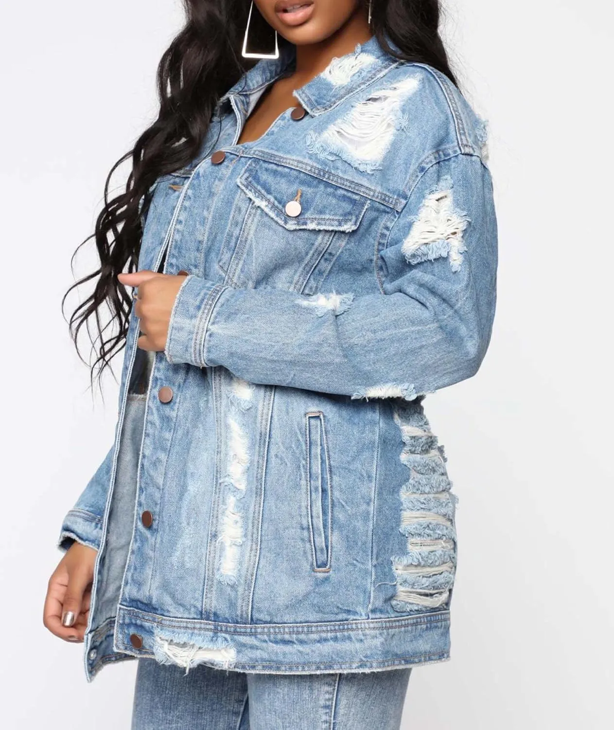 SOMTHRON Women's Distressed Denim Jeans Outfits Coat Spring Fall Ripped Jeans Outerwear Denim Jacket