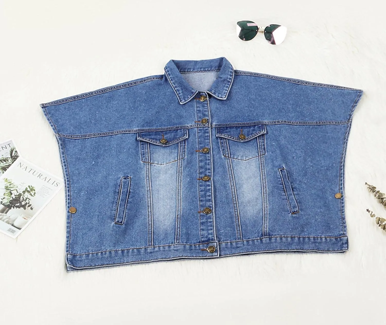 SOMTHRON Women's Distressed Denim Jeans Outfits Coat Spring Fall Ripped Jeans Outerwear Denim Jacket