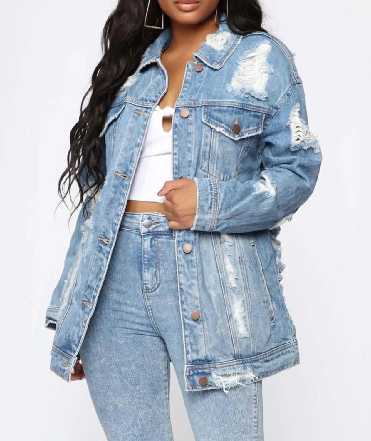 SOMTHRON Women's Distressed Denim Jeans Outfits Coat Spring Fall Ripped Jeans Outerwear Denim Jacket