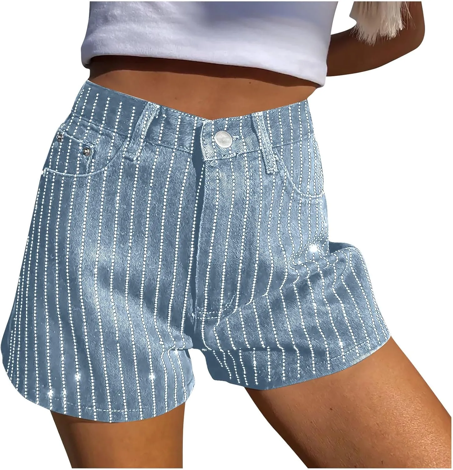 Sparkle Rhinestone Denim Shorts for Women Summer Button Down Shorts 2025 Casual Trendy Loose Jean Shorts with Pockets